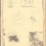 Old nautical chart on yellowed paper, with Santa Maria at bottom left, the Formigas and Dollabarat bank at center right riddled with soundings, a compass rose in the middle and insets of the islets and the island's bays