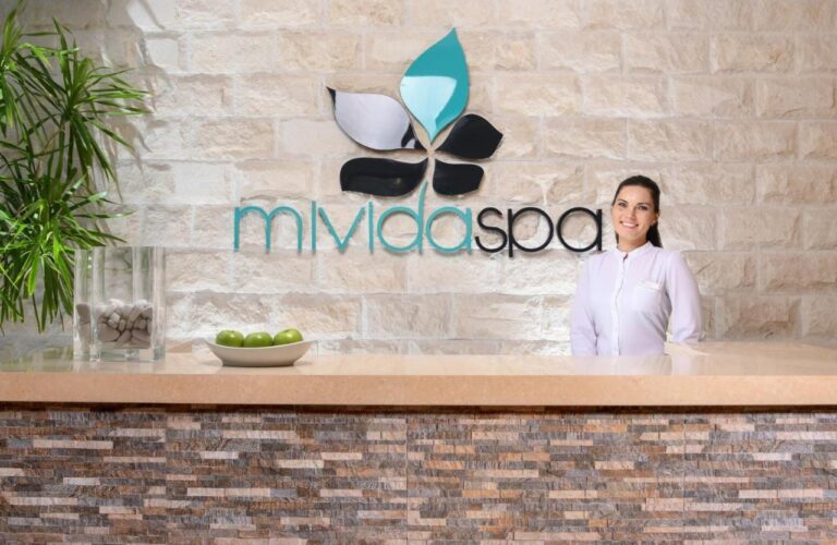 The spa reception at JAZ Soma Beach, with its stone counter